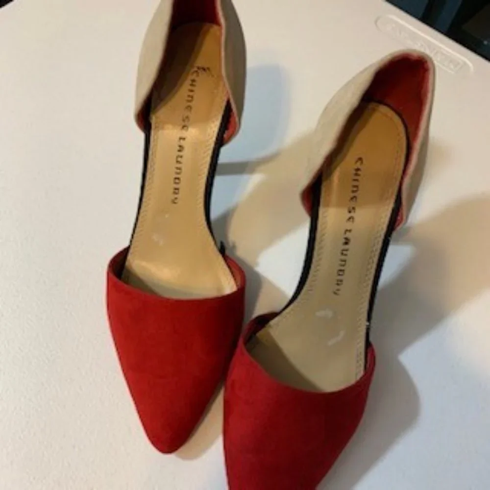Chinese Laundry suede red beige two times heel women's Sz 8.5 - Picture 7 of 8